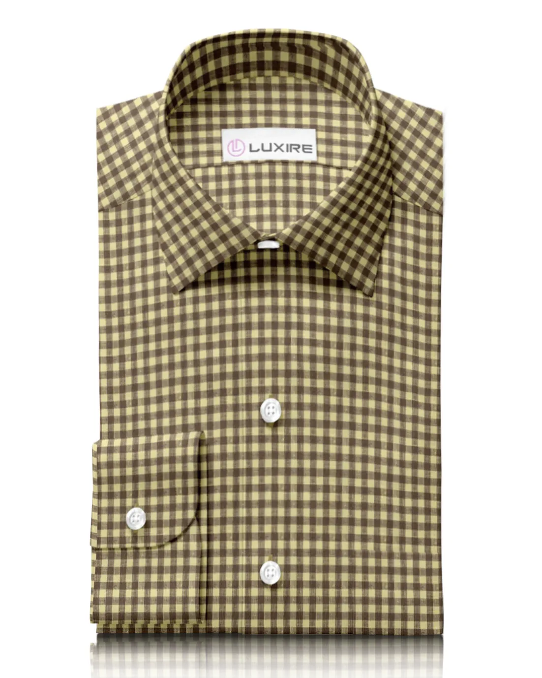 All-Weather Ready Bamboo Fiber Blend Linen:Yellow Brown Gingham Checks Shirt