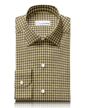 All-Weather Ready Bamboo Fiber Blend Linen:Yellow Brown Gingham Checks Shirt