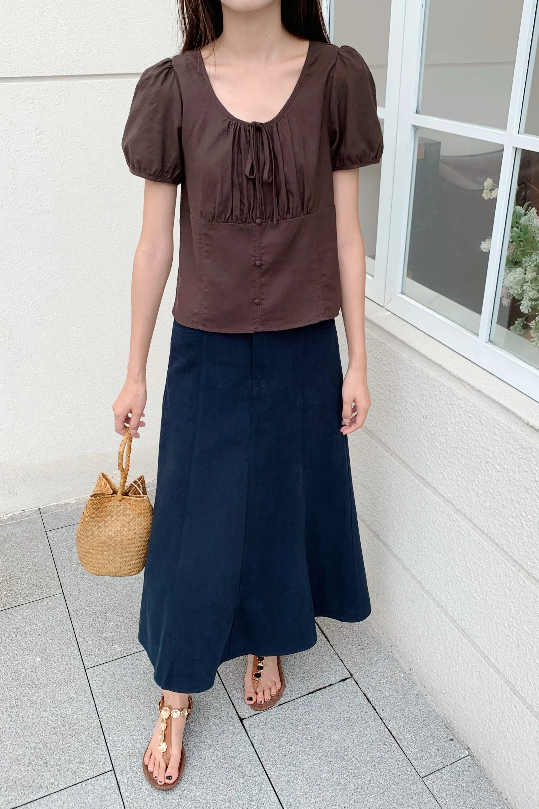 Loen Ruche Blouse Chestnut Brown RelaxedFit