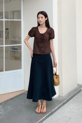 Loen Ruche Blouse Chestnut Brown Cozy Sweater Non Chafing Edges