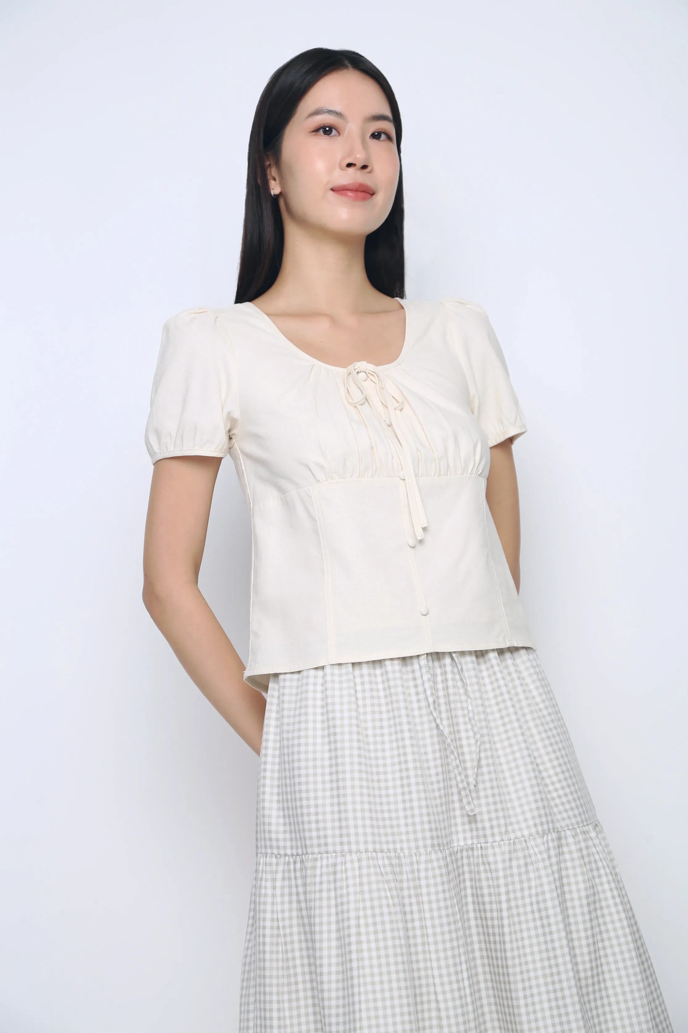 ReinforcedArmholes Loen Ruche Blouse Ivory
