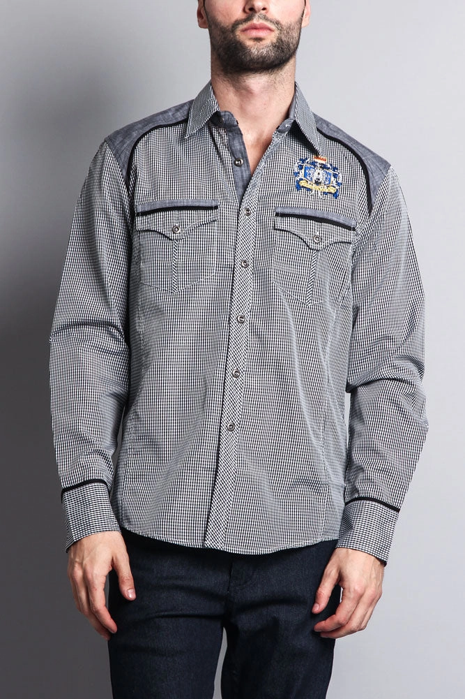 Long Sleeve Checkered Button Up Shirt AbrasionResistant Surface Athletic Look