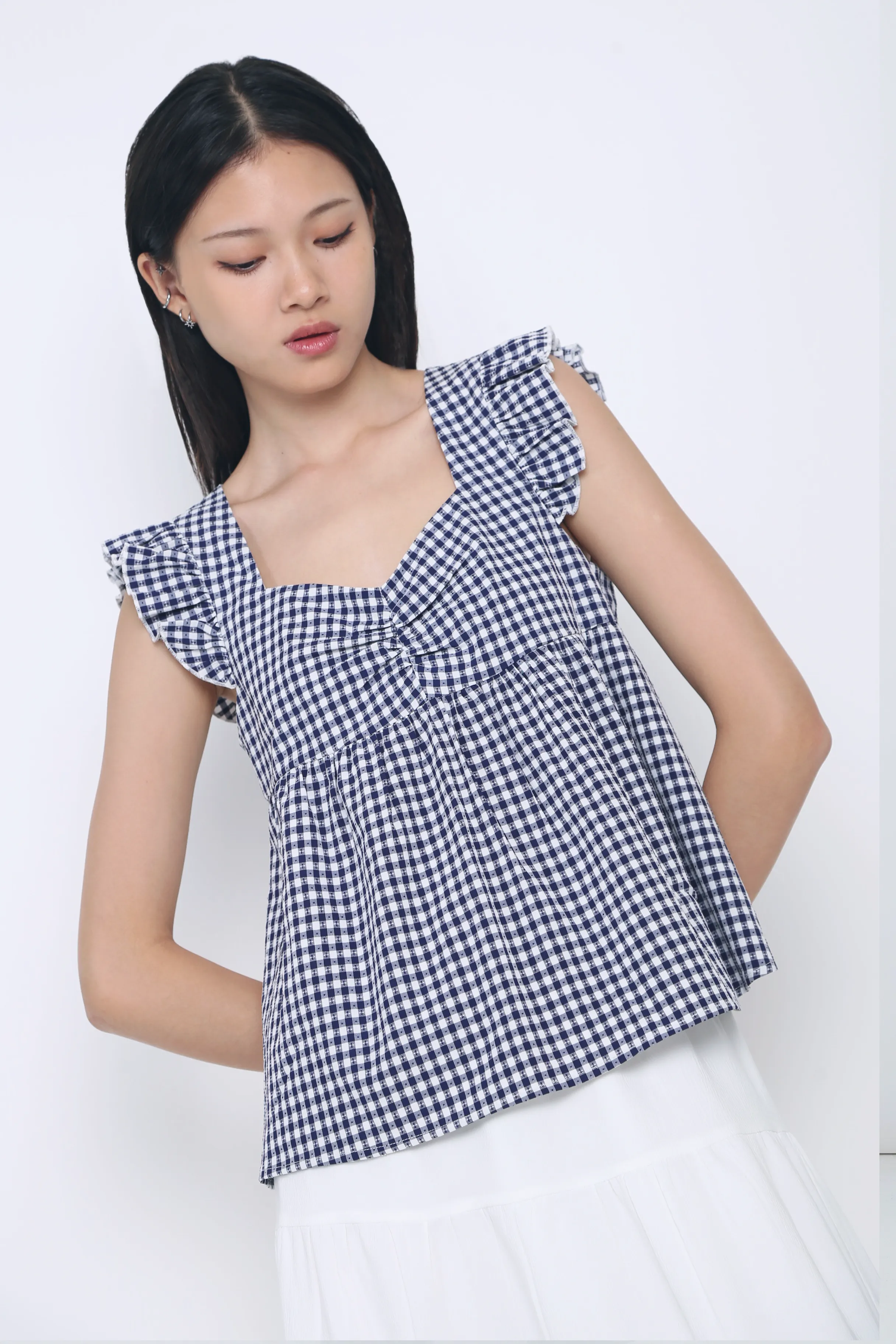 NonChafeCollarTech Naomi Picnic Gingham Blouse Navy