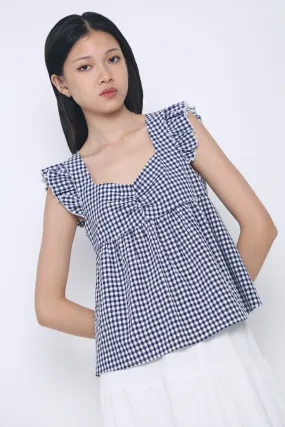 Minimalist Detailing Naomi Picnic Gingham Blouse Navy