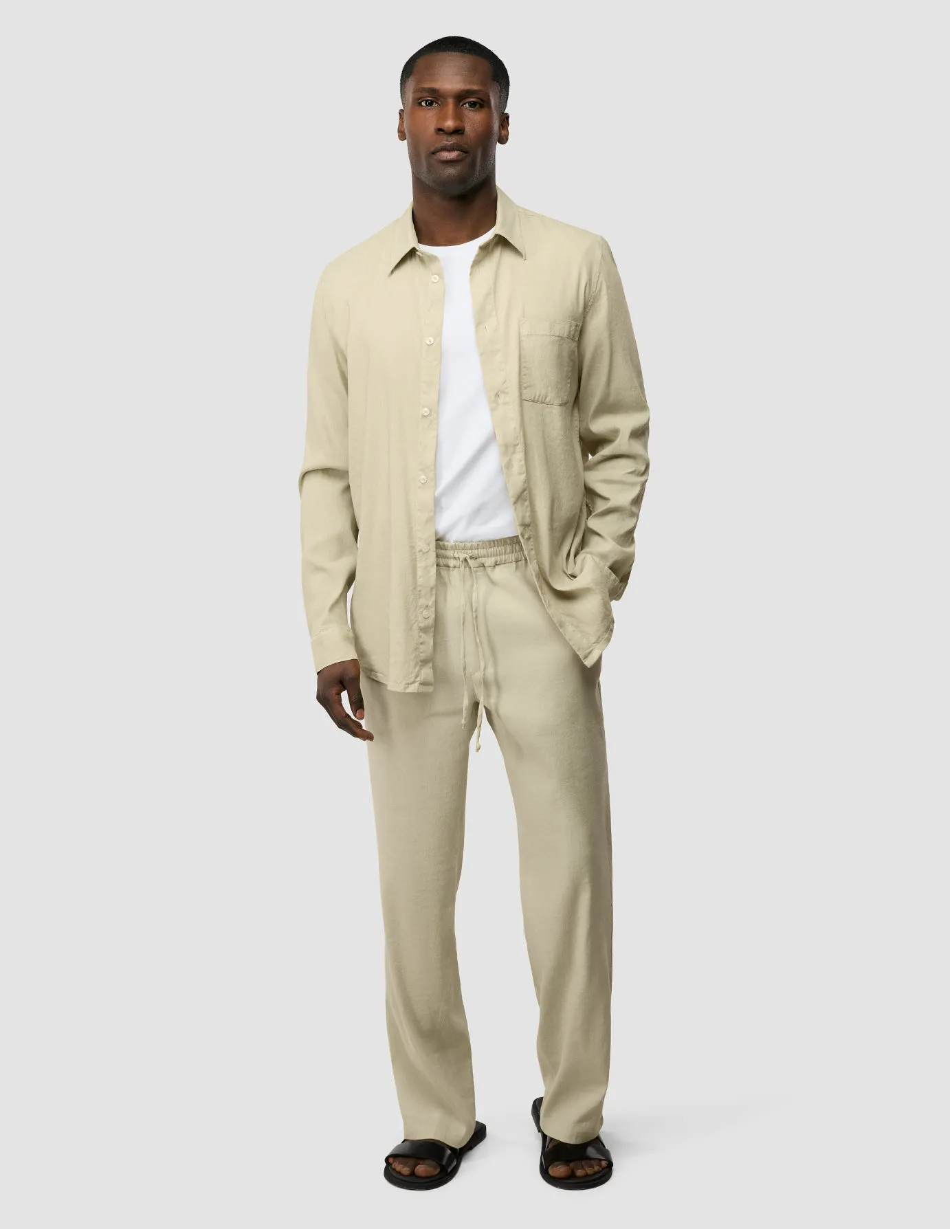 Low Rise Fit DoubleLayeredHem Refined Linen Pants Soft Sand