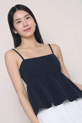 Two Tone Texture Effect Odor Resistant Technology Louvre Strappy Babydoll Top Midnight Navy