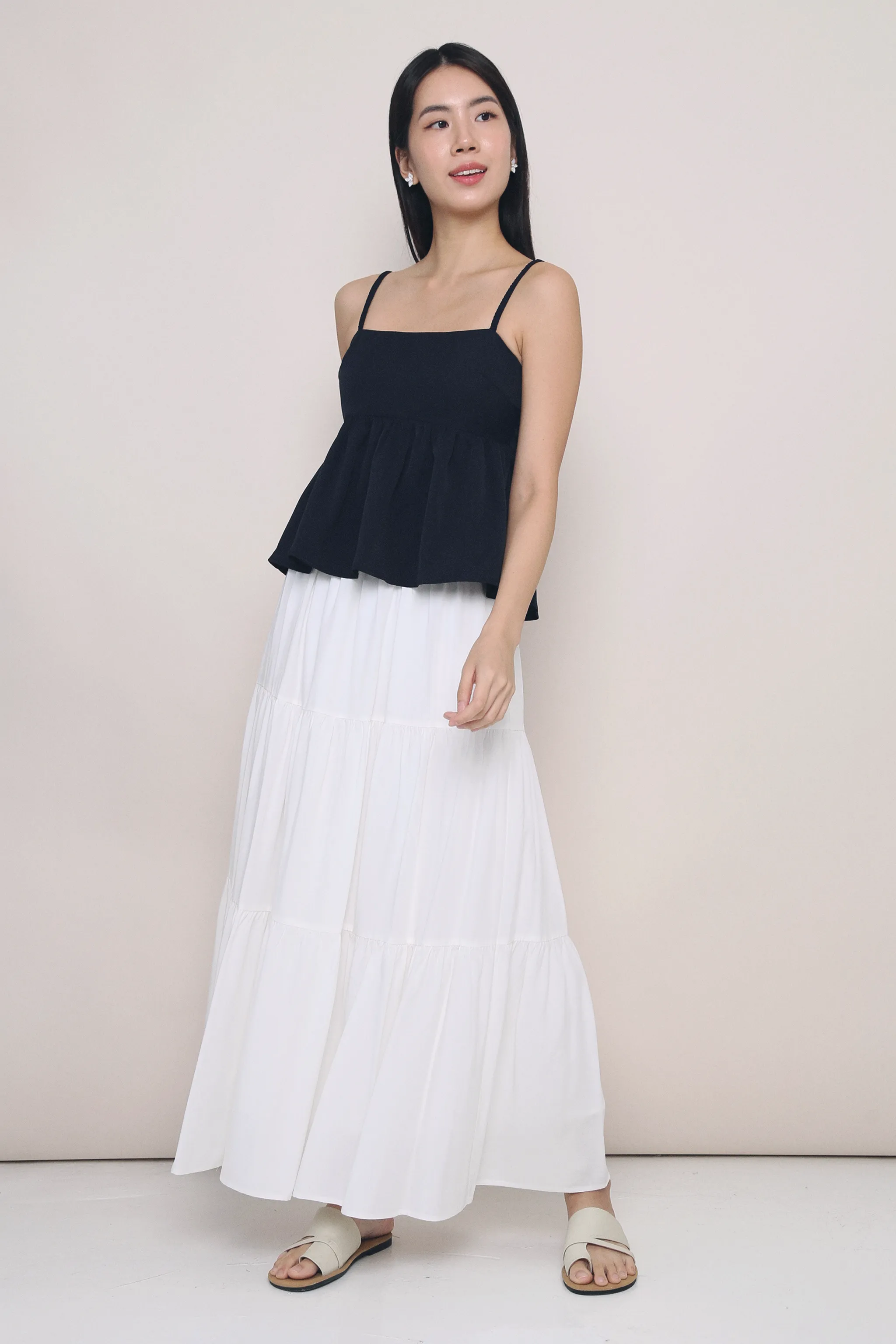 Louvre Strappy Babydoll Top Midnight Navy Ribbed Hem Finish LowMaintenanceFabric