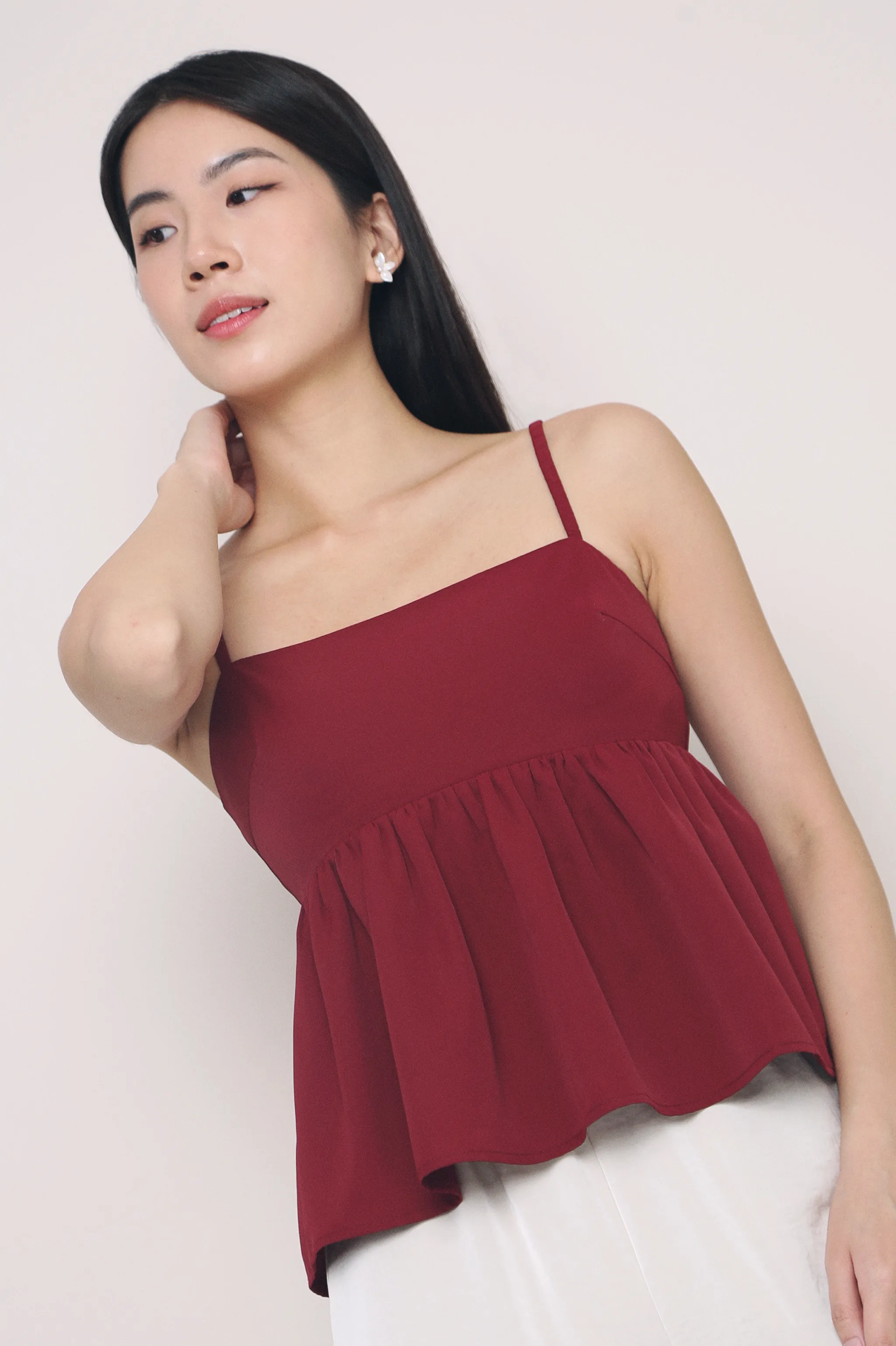 Louvre Strappy Babydoll Top Wine Breathable Hoodie