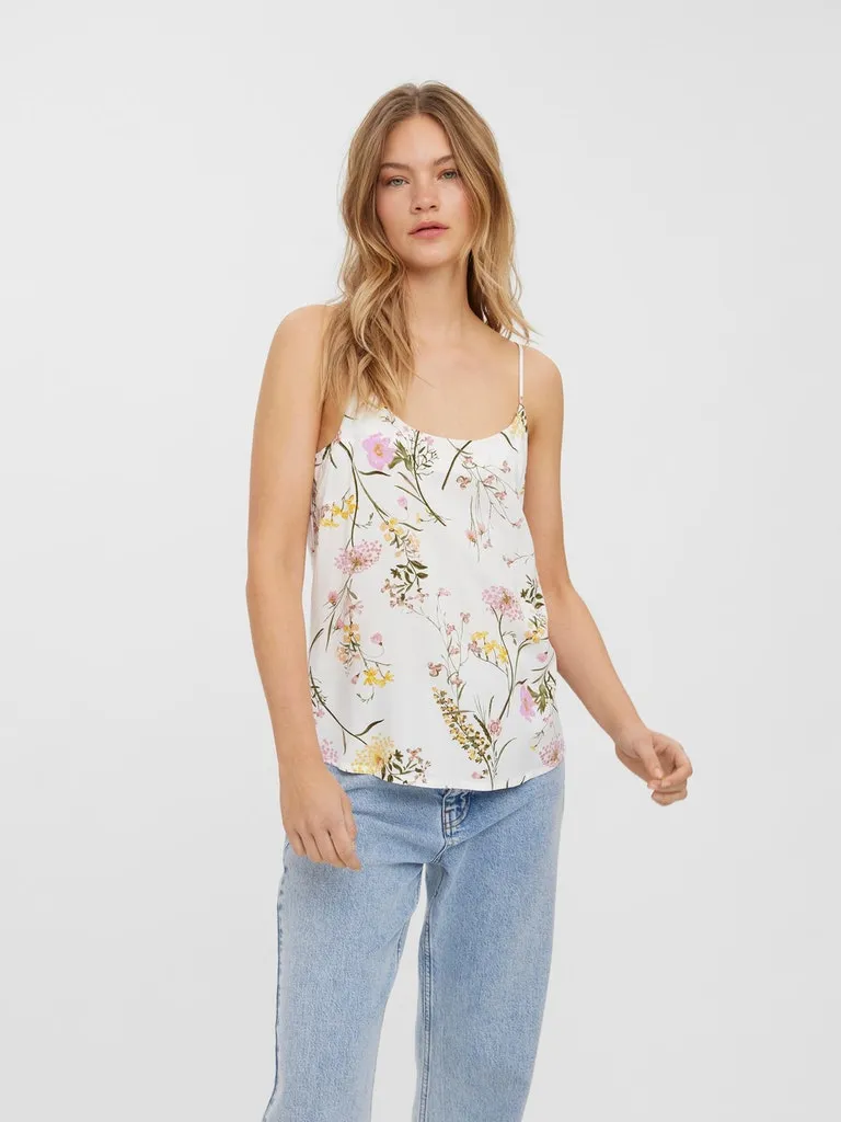 Simply Easy Singlet Top - White Floral VentilatedBack
