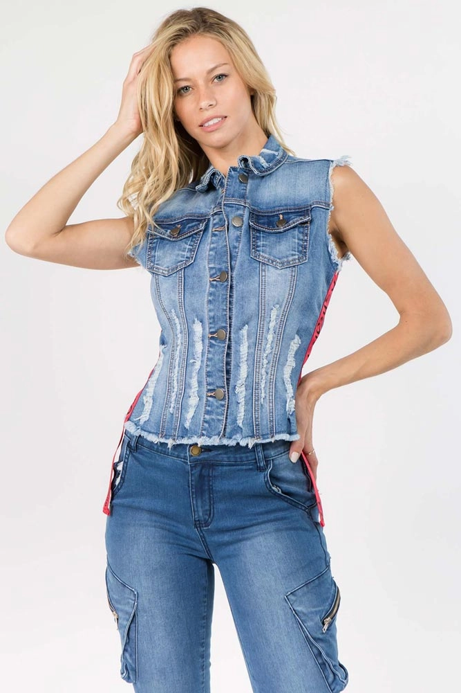 WaterRepellentFabric Strapped Jean Vest