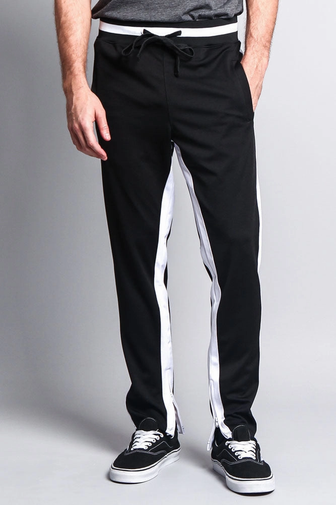 Men's Slim Fit Dual Stripe Track Pants ReinforcedSeams DoubleLayeredHem