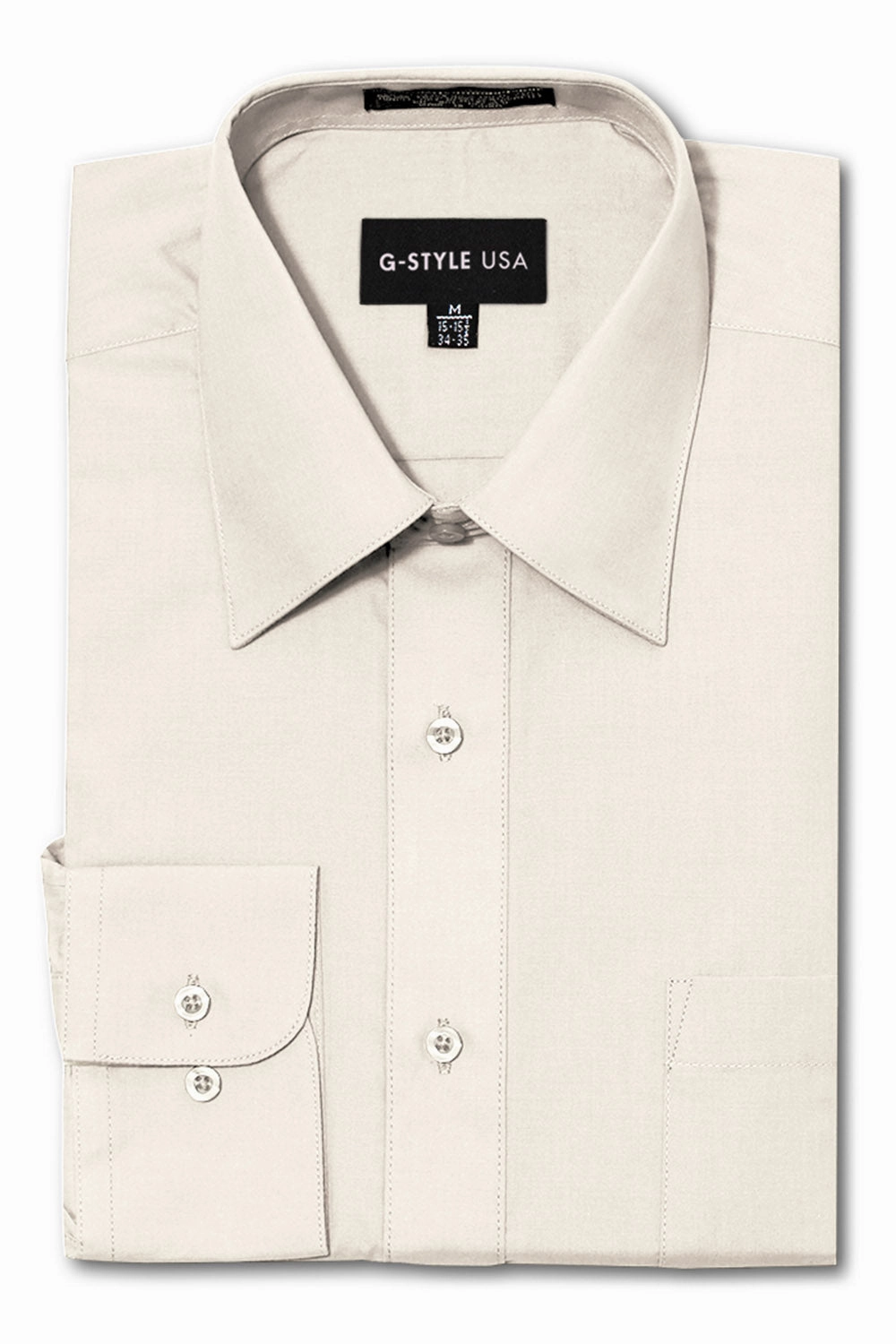 OdorResistant Fabric NonIrritatingSeams Men's Basic Solid Color Button Up Dress Shirt (Ivory)