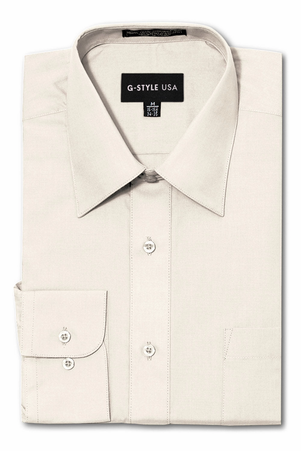 BreathableMesh AntiStatic Treatment Men's Basic Solid Color Button Up Dress Shirt (Ivory)