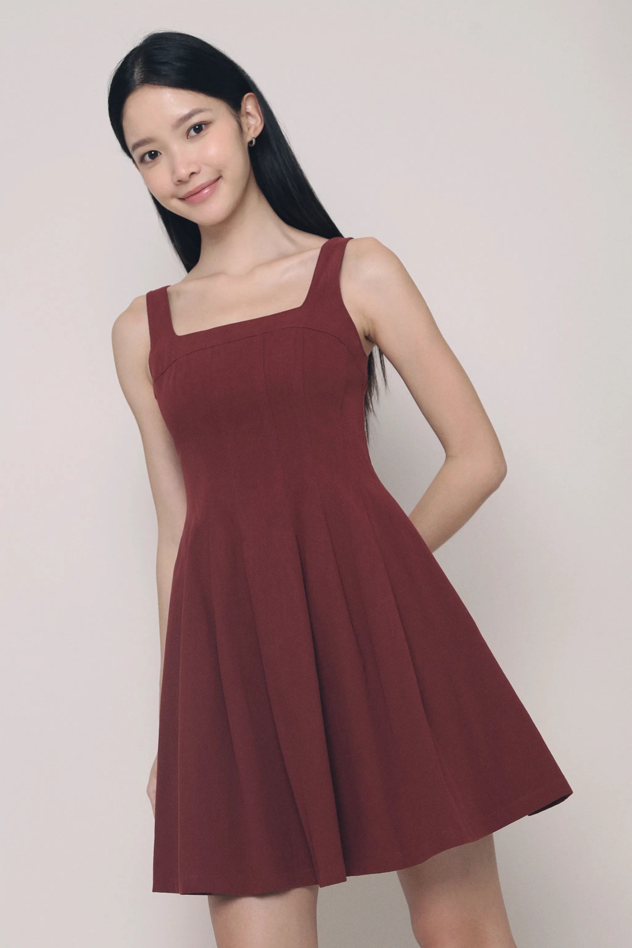 Anais Fit Flare Panel Dress Burgundy Slim-fit