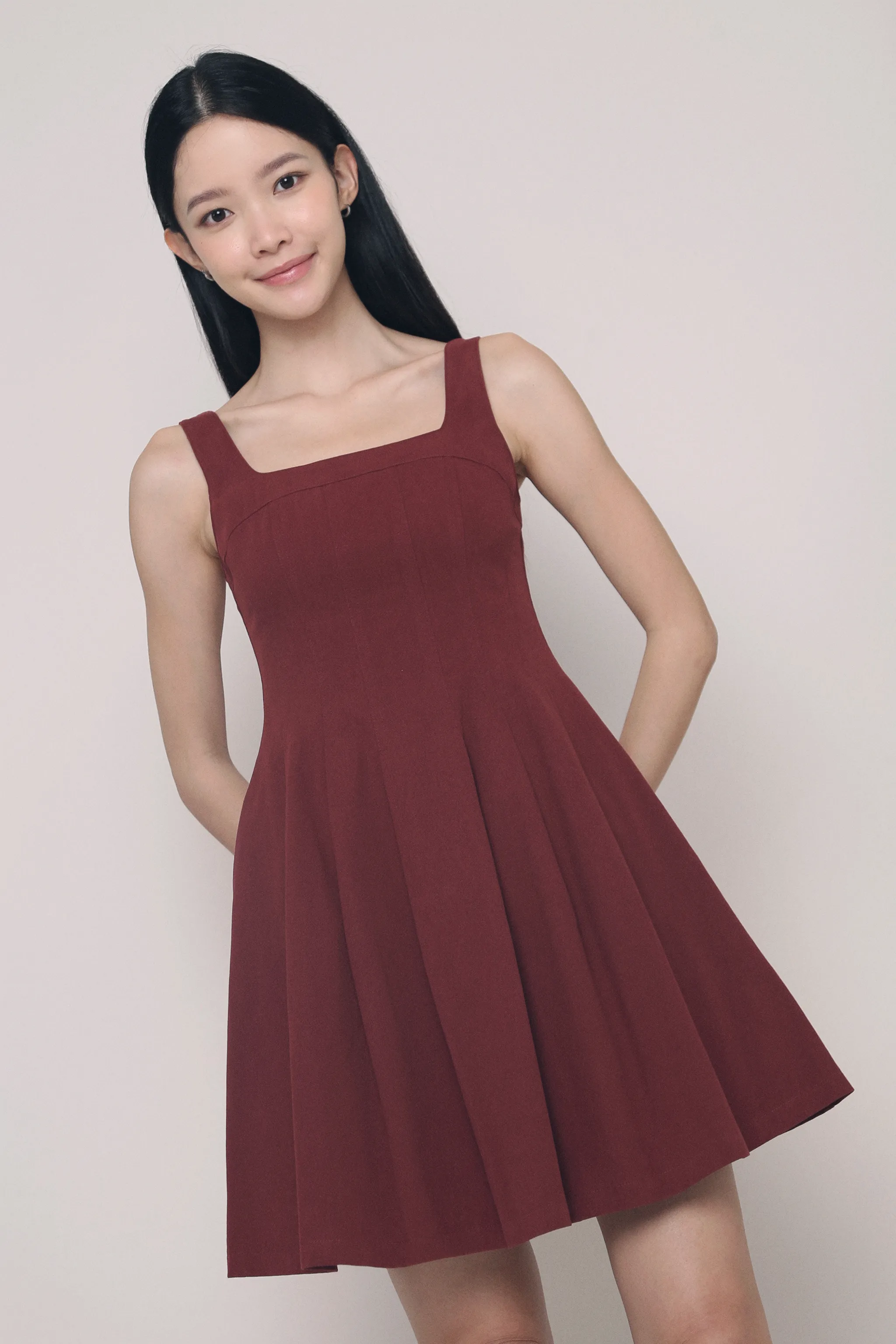 Easy Comfort Look Elegant Look Anais Fit Flare Panel Dress Burgundy