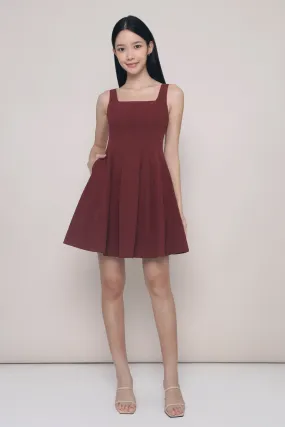 Anais Fit Flare Panel Dress Burgundy Layered Texture