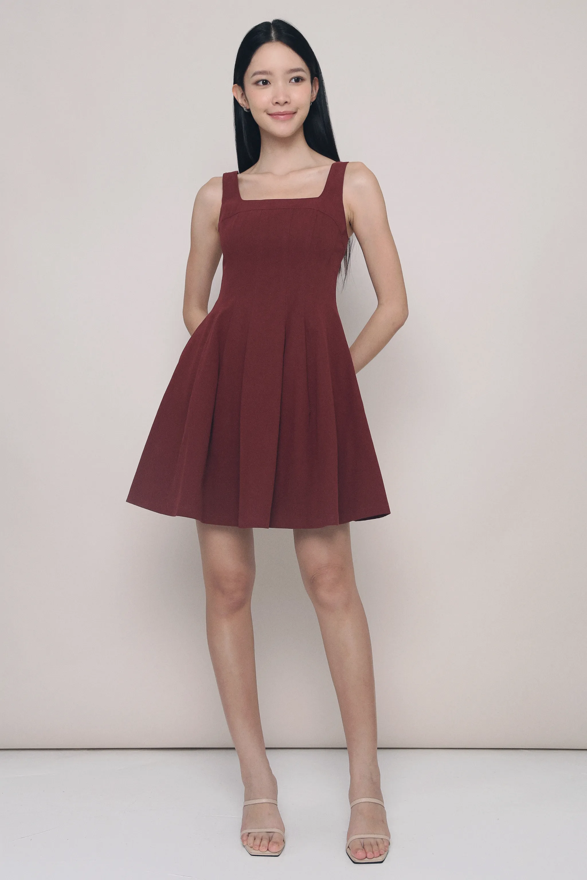 Blue Sky Anais Fit Flare Panel Dress Burgundy