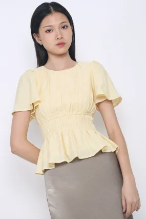 Lush Pleat Blouse Vanilla Yellow Stretchable Knit