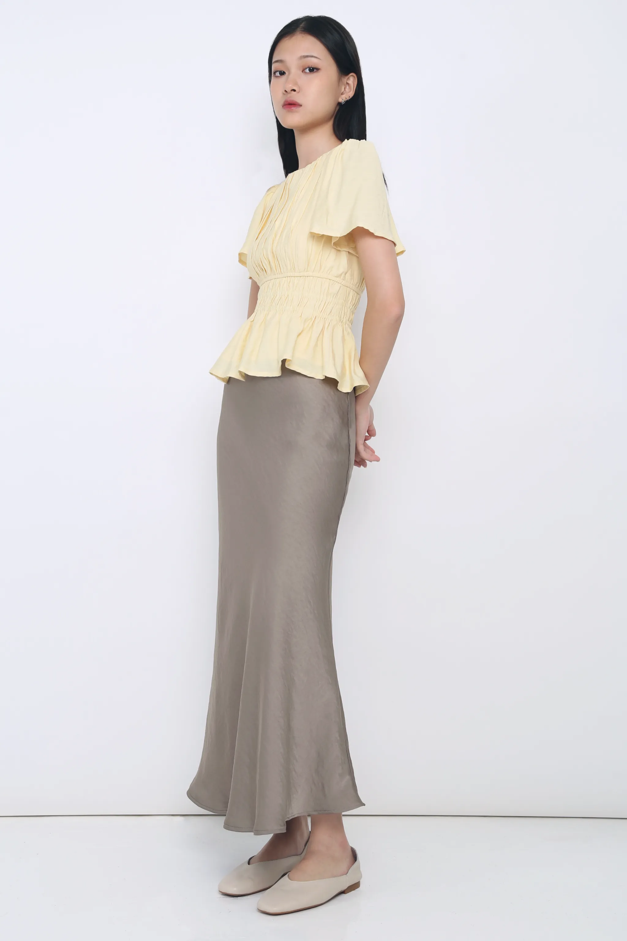 Pocket Reinforcement Lush Pleat Blouse Vanilla Yellow