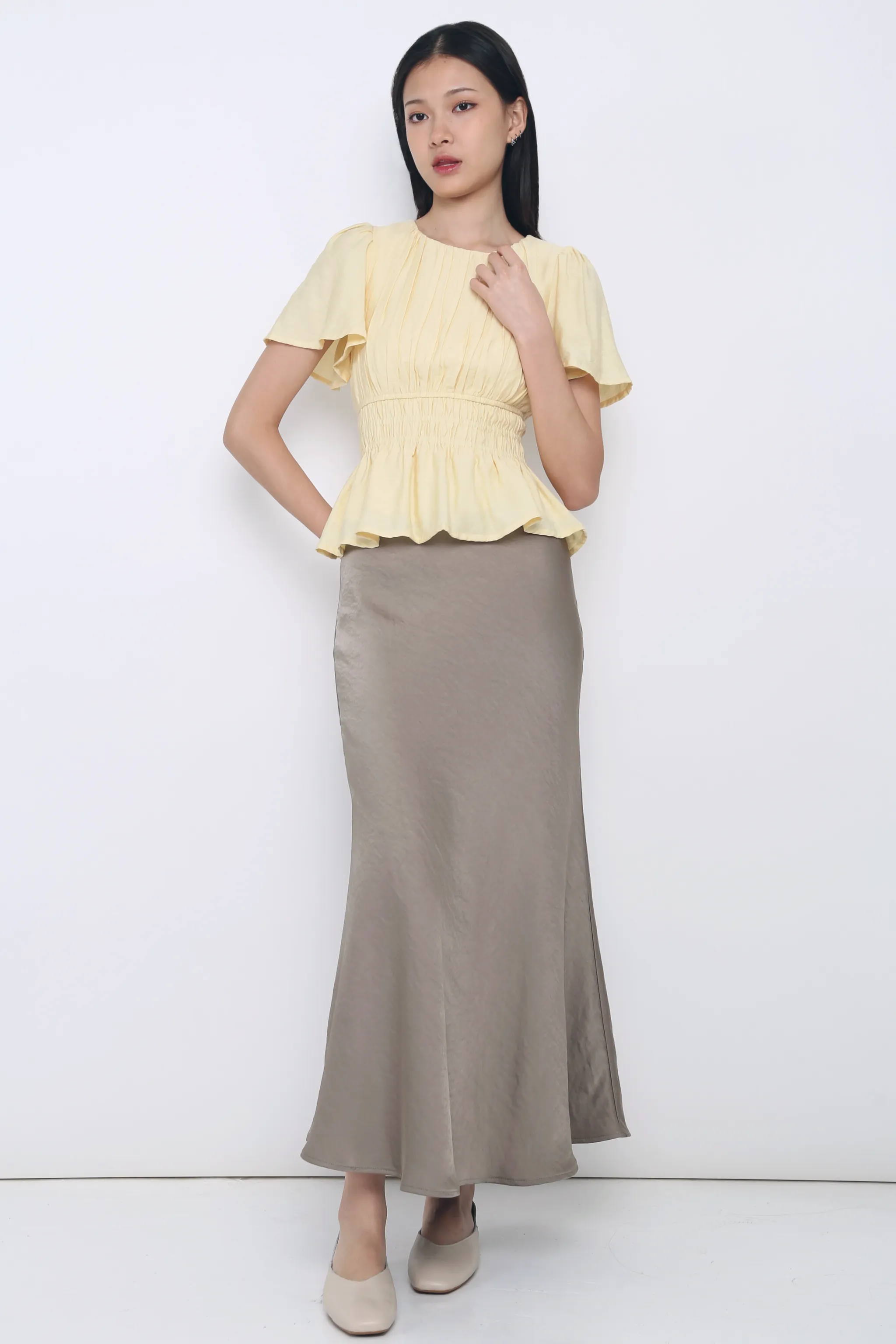 Lush Pleat Blouse Vanilla Yellow Recycled Polyester Durable Overlock Stitch