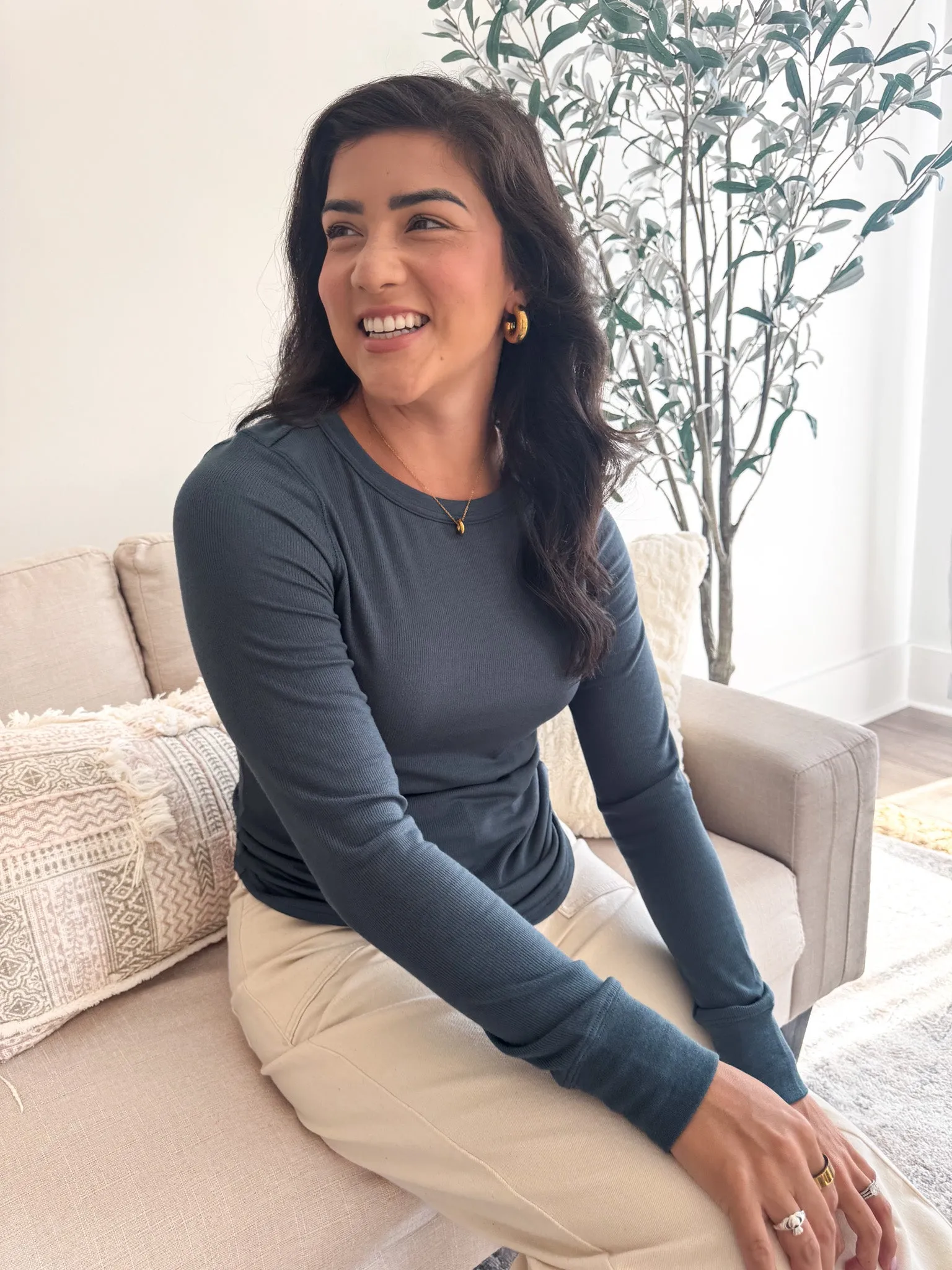 Foil Glossy Look Stacy Long Sleeve Top Dark Spruce