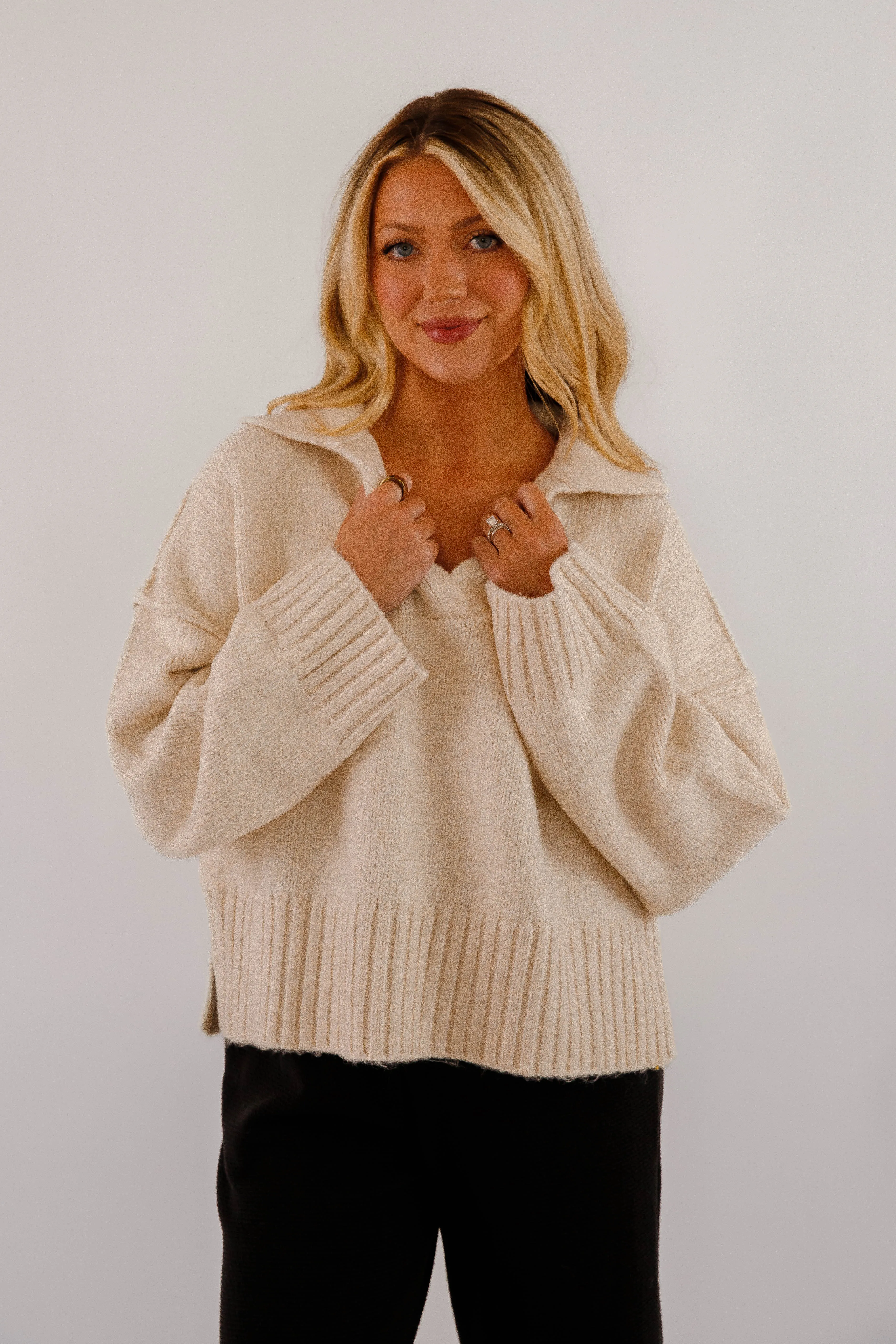 On The Other Side Sweater-Beige Casual Comfort Layer Knit Wear