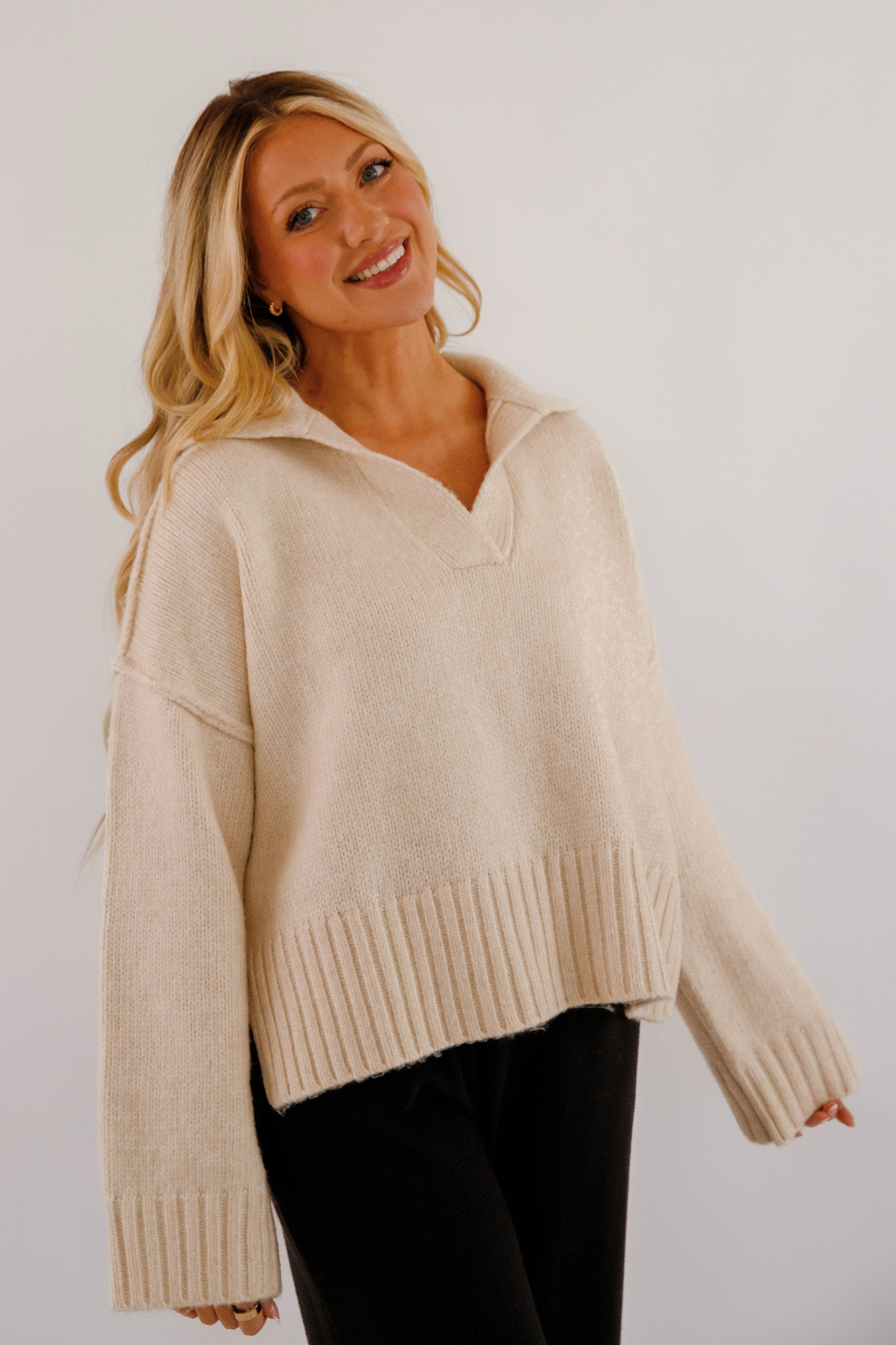 Basic Layering On The Other Side Sweater-Beige