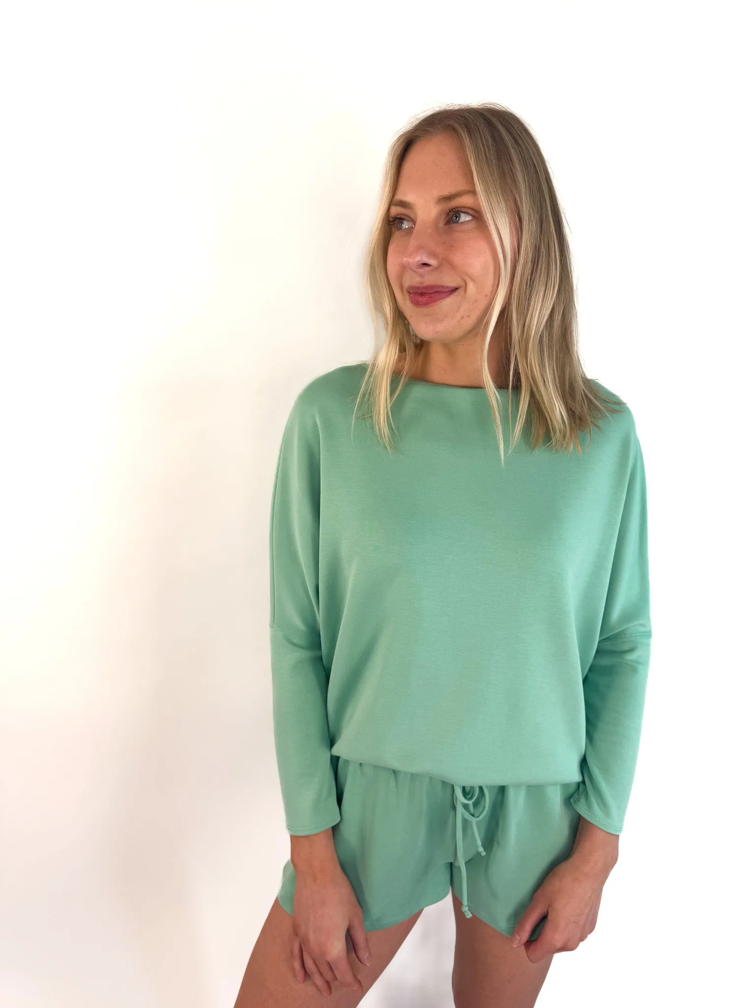 Maeve Modal Scuba Dolman Sleeve Top Durable Reinforced Elbows Sleek Stretch