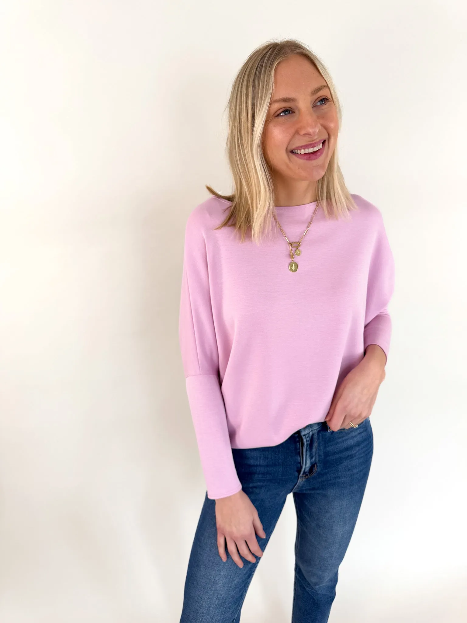 Maeve Modal Scuba Dolman Sleeve Top Drop Shoulder Design