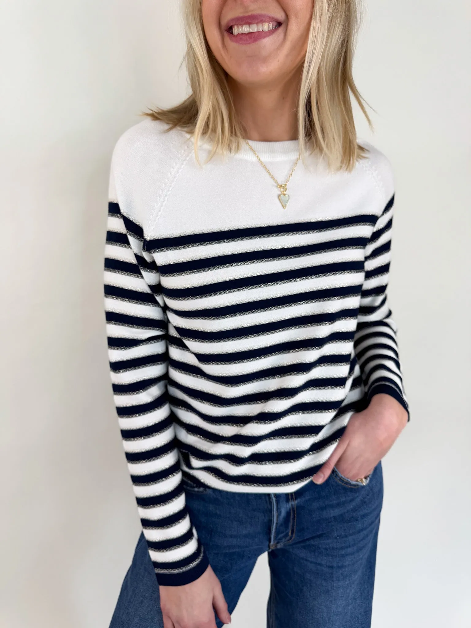 Maine Navy Stripe Sweater Relaxed fit wear