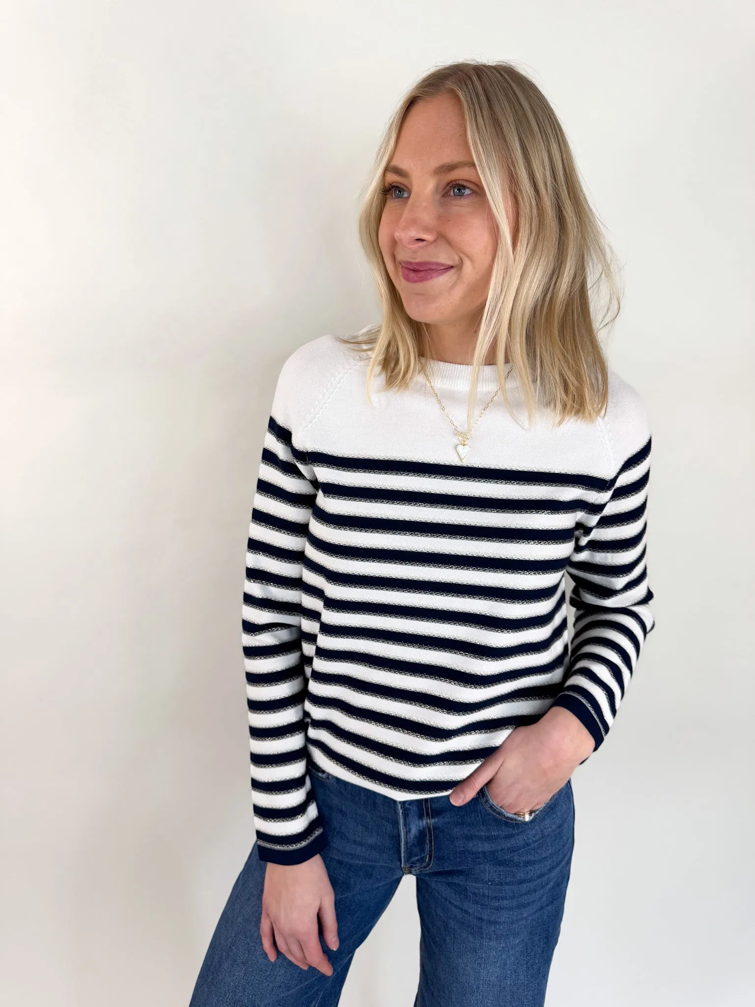 Maine Navy Stripe Sweater Fashion Knitwear