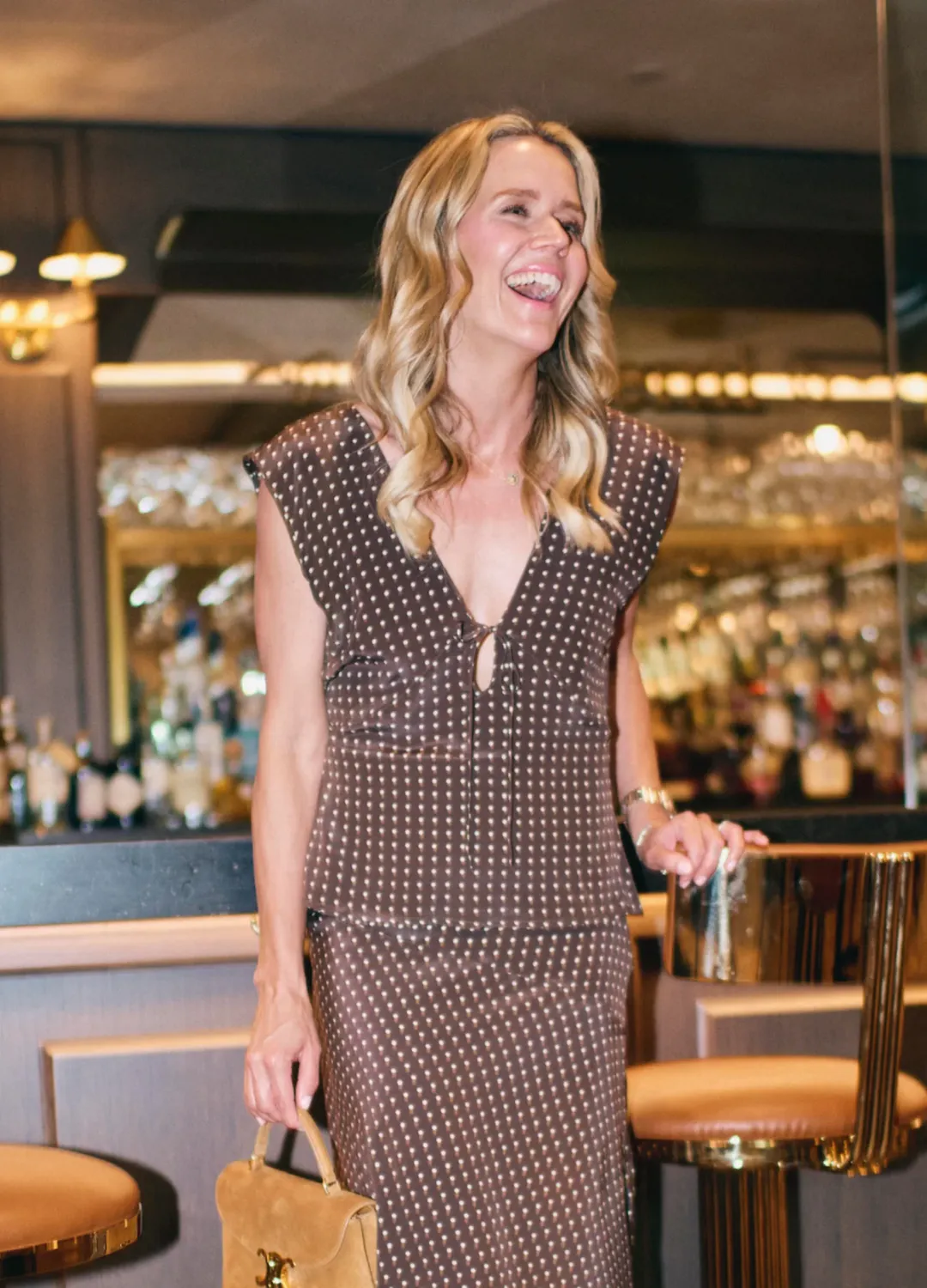 Soft Inner Lining Snag Proof Weave MASON by MASON'S DAUGHTER | Esme Top, Cocoa Silk Polka Dot