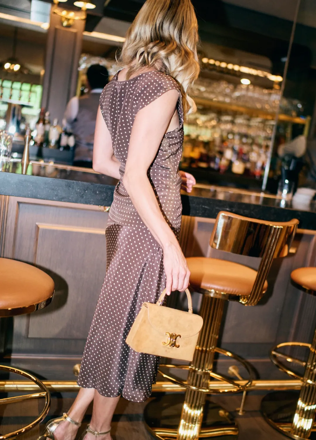 MASON by MASON'S DAUGHTER | Esme Top, Cocoa Silk Polka Dot Comfortable Collar OdorResistantTechnology