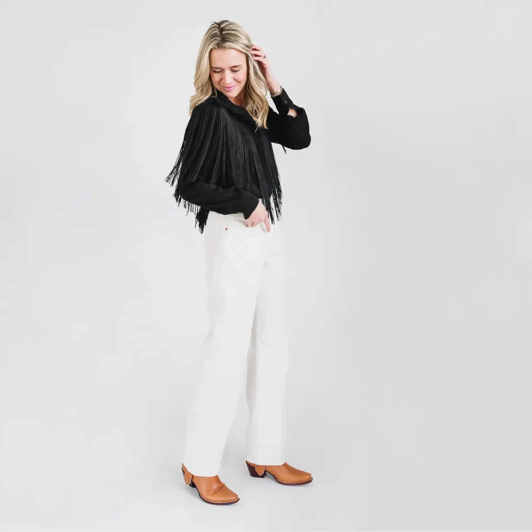 Quick Dry Technology Buttery Soft Feel MASON by MASON'S DAUGHTER | Loretta Western Fringe Top, Black