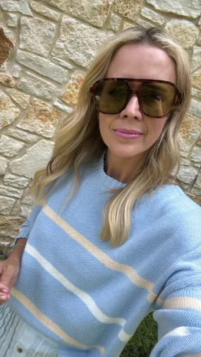 MASON'S DAUGHTER | Danielle Sweater, Light Blue Multi Striped Knit AbrasionResistant Edging Unlined Design