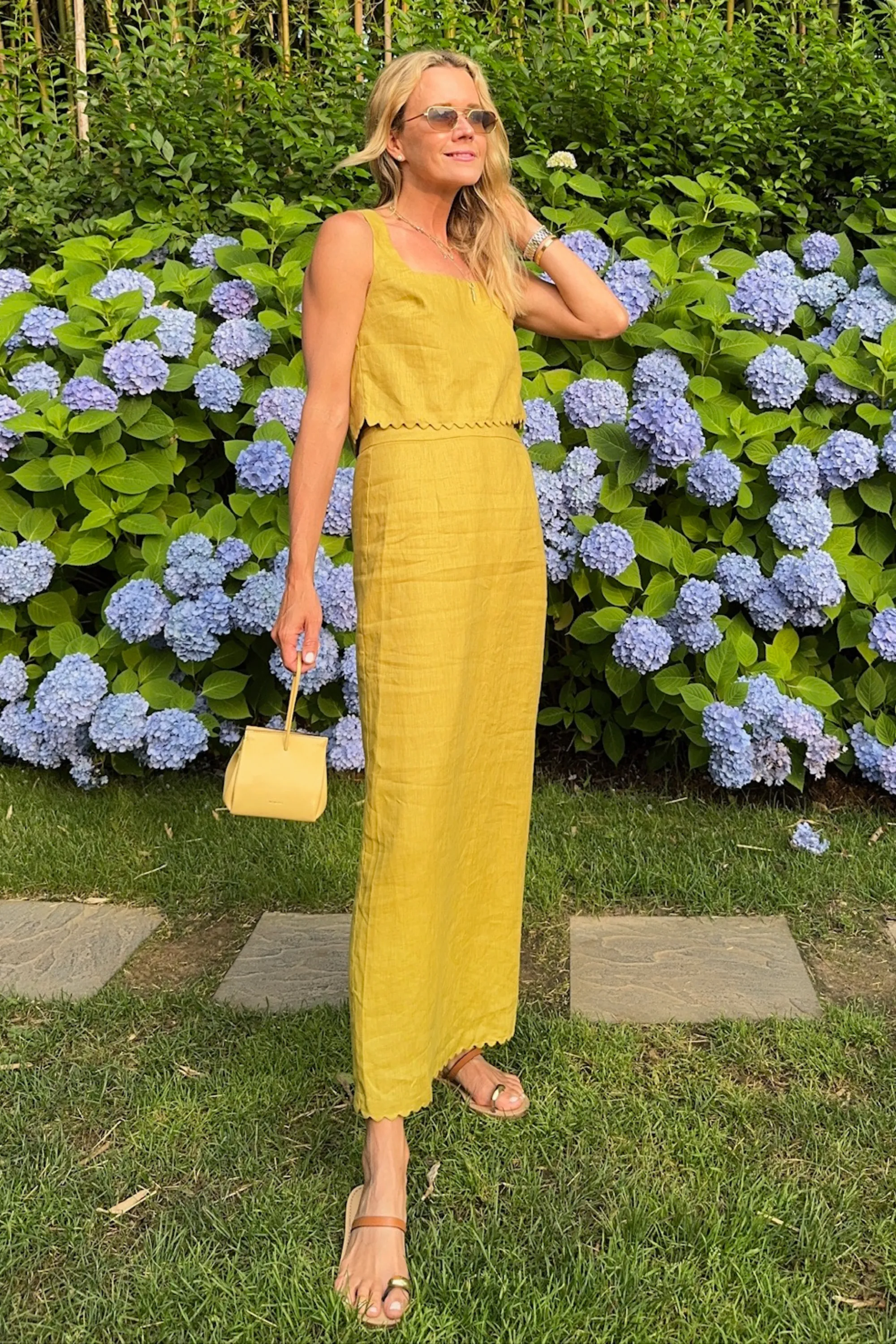 MASON'S DAUGHTER | Ella Scallop Top, Chartreuse Linen FourWay Stretch