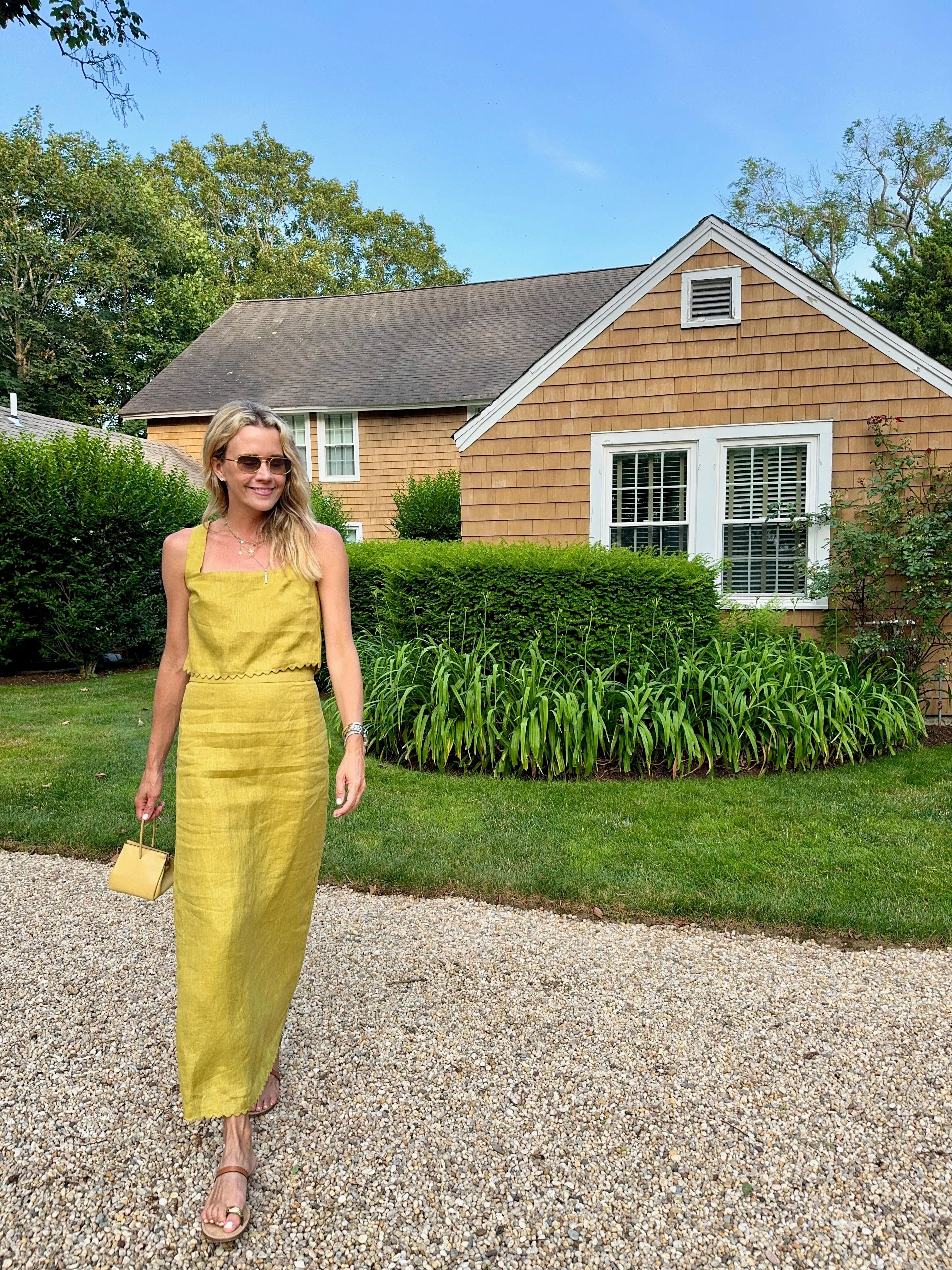 Stretch Woven Material MASON'S DAUGHTER | Ella Scallop Top, Chartreuse Linen