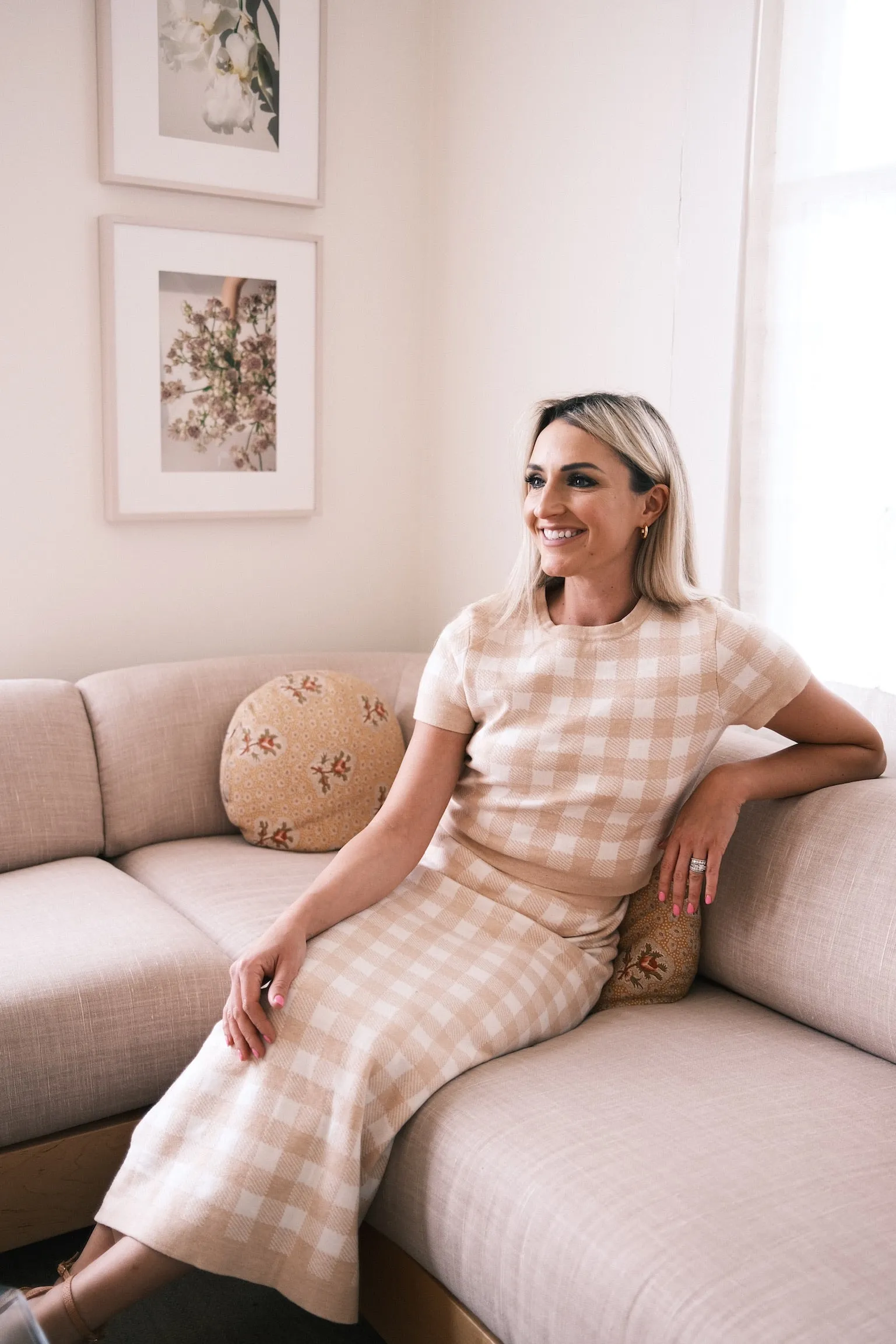 Sustainable Manufacturing Process MASON'S DAUGHTER | Stella Knit Top, Blush Gingham