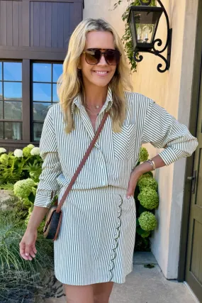 MASONS DAUGHTER | the Boyfriend Shirt, Olive & Ivory Striped LayeringFriendly Weight Soft Texture