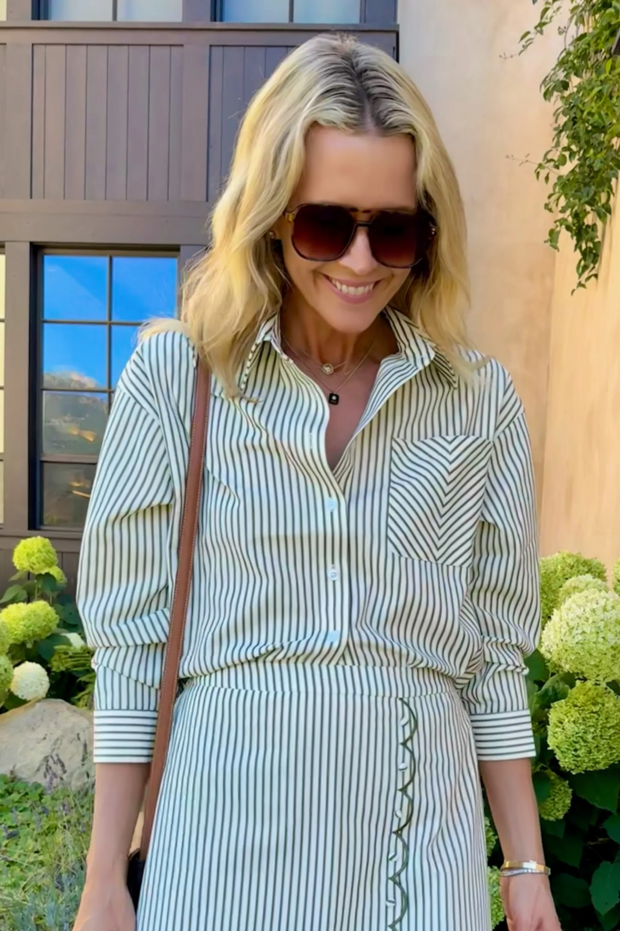 Office Look Flexible Knit Blend MASONS DAUGHTER | the Boyfriend Shirt, Olive & Ivory Striped