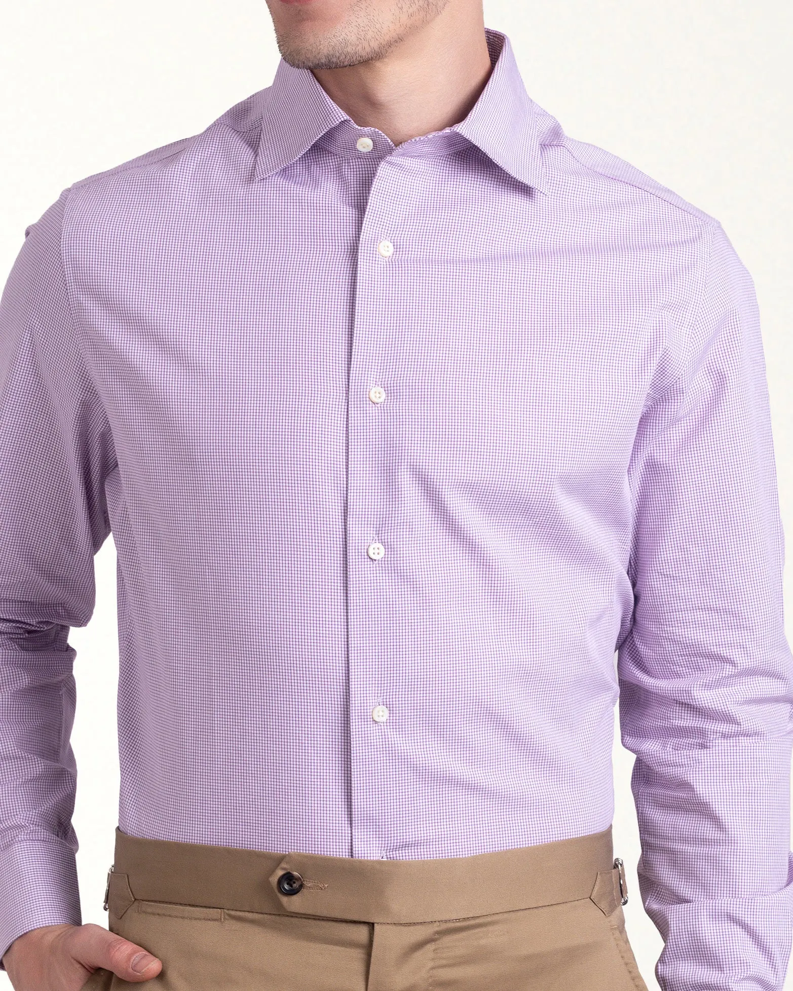 Mauve Gingham Checks Shirt Waffle Weave