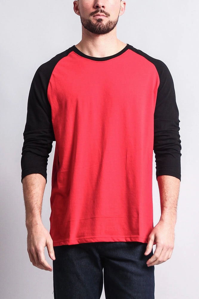 Yarn Dyed Pattern Cloth QuickDryTech Men's Baseball T-Shirt (Red/Black)