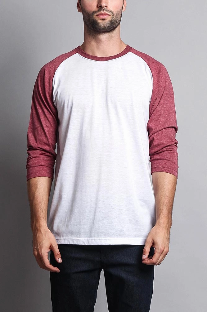 Men's Baseball T-Shirt (White/Burgundy) CroppedLength