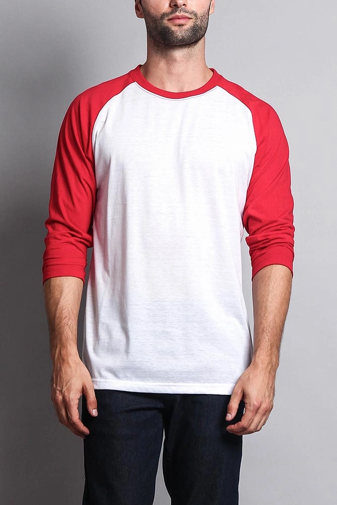 Flattering Drape Men's Baseball T-Shirt (White/Red)