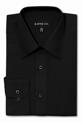 Men's Basic Solid Color Button Up Dress Shirt (Black) EasyCare Fabric