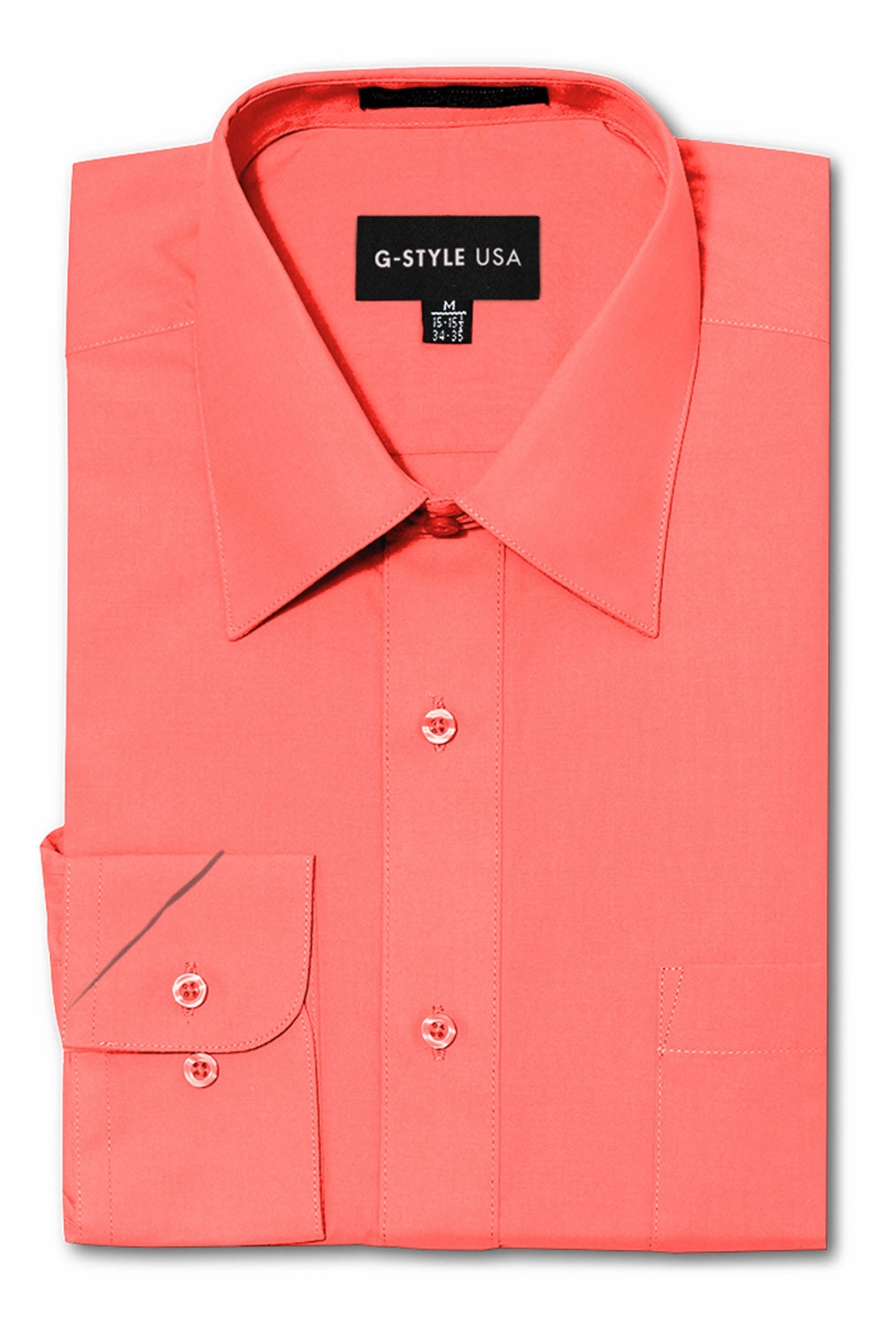 Men's Basic Solid Color Button Up Dress Shirt (Coral) Temperature Regulating Fabric Moisture Wicking Technology