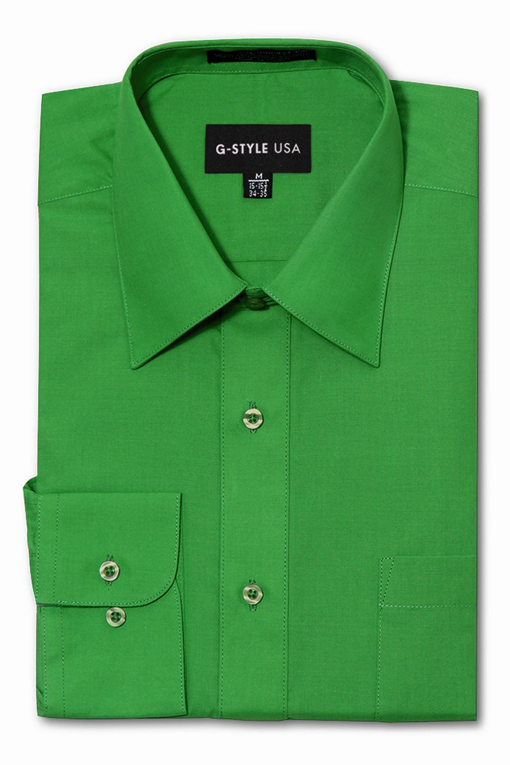 Men's Basic Solid Color Button Up Dress Shirt (Green) ButtonDownCollar