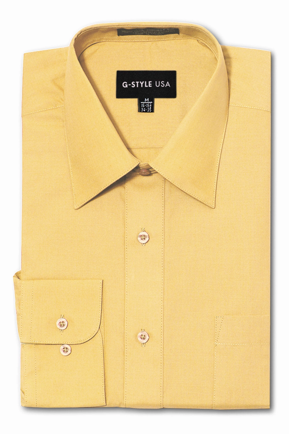 Bonded Hemline Light Fabric Men's Basic Solid Color Button Up Dress Shirt (Lemon)