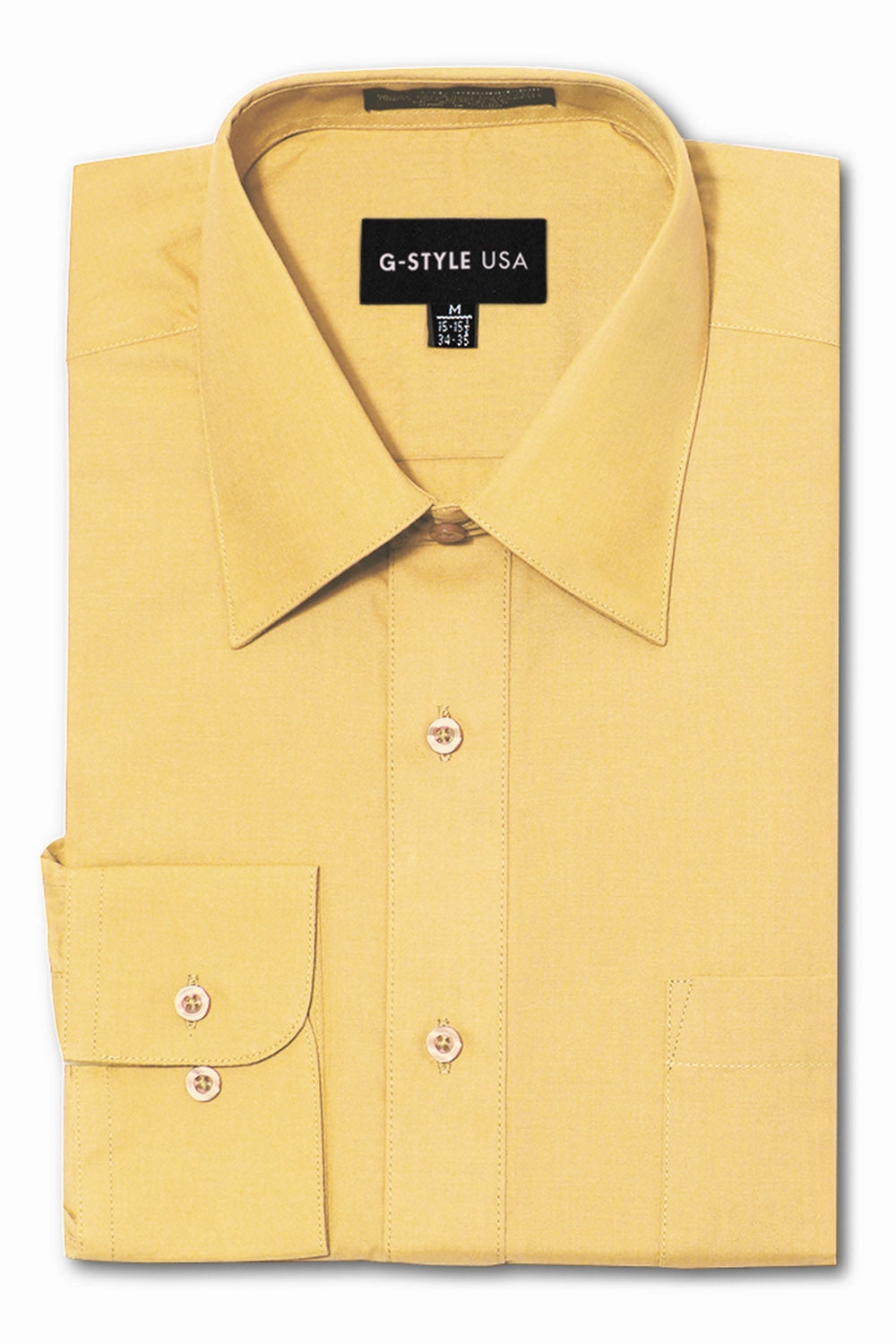 Men's Basic Solid Color Button Up Dress Shirt (Lemon) PolishedFinish