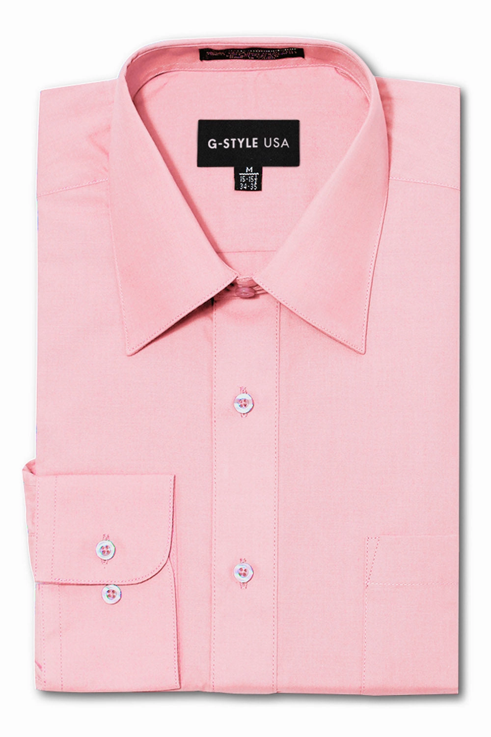 SeamlessConstruction OdorResistant Technology Men's Basic Solid Color Button Up Dress Shirt (Pink)
